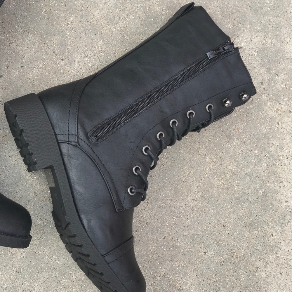 Combat Black Block Lug Heel Military Moto Boots 10 - Picture 7 of 8